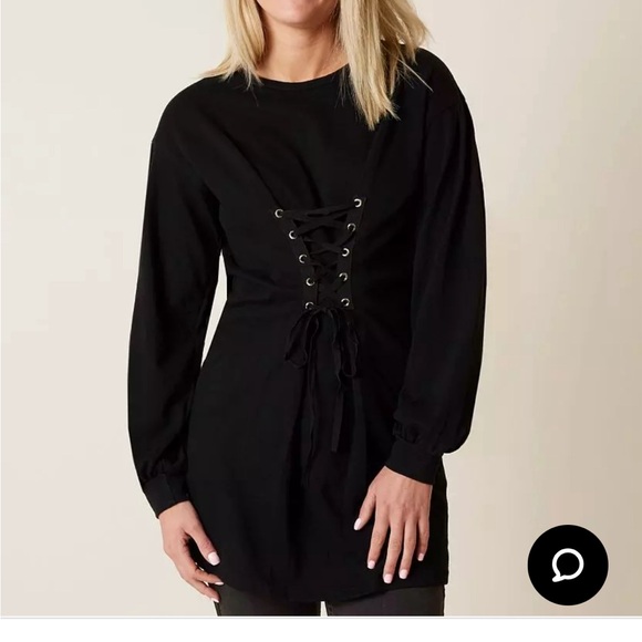 Cotton tunic sweater corset dress top, black lace up middle - Picture 1 of 6